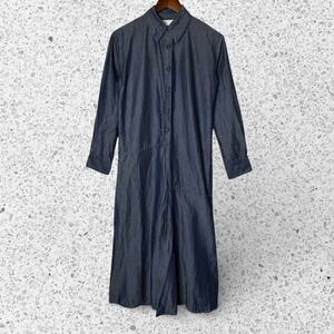 Zara Kyra Linen‎ Lyocell Chambray Midi Dress A-Line Long Sleeve Maxi Shirt XS
